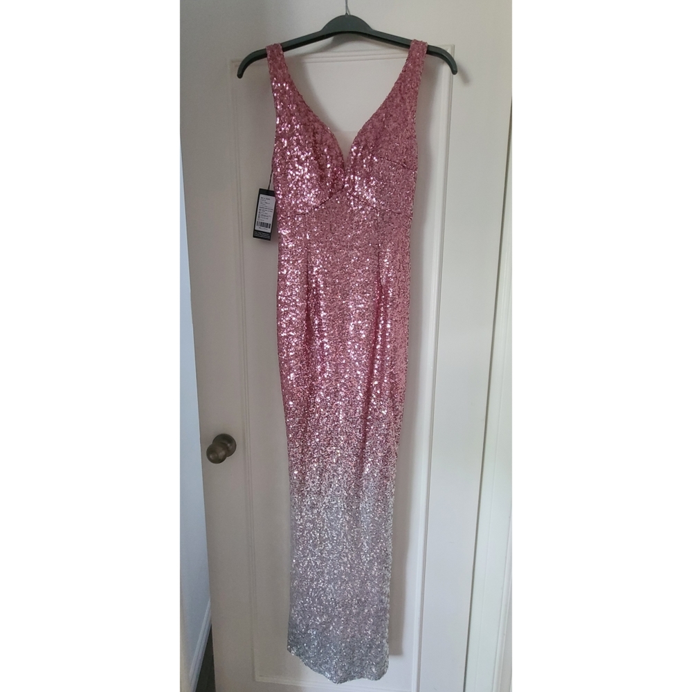 NWT Formal Sequin Pink Silver Ombre Dress Wedding Prom Formal Event Size S